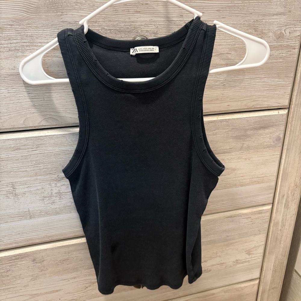 Zara Grey Ribbed Tank Top